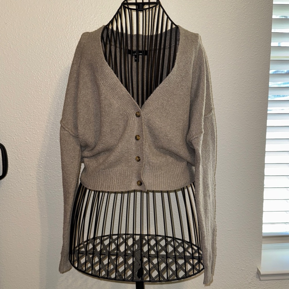 Love Tree Taupe Button-Up “midi” Cardigan